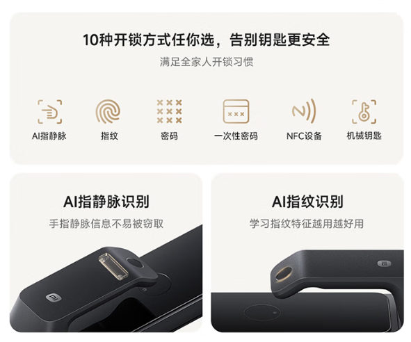 小米智能門鎖 2 指靜脈增強版上架:配 AI 貓眼、可視大屏等,1699 元