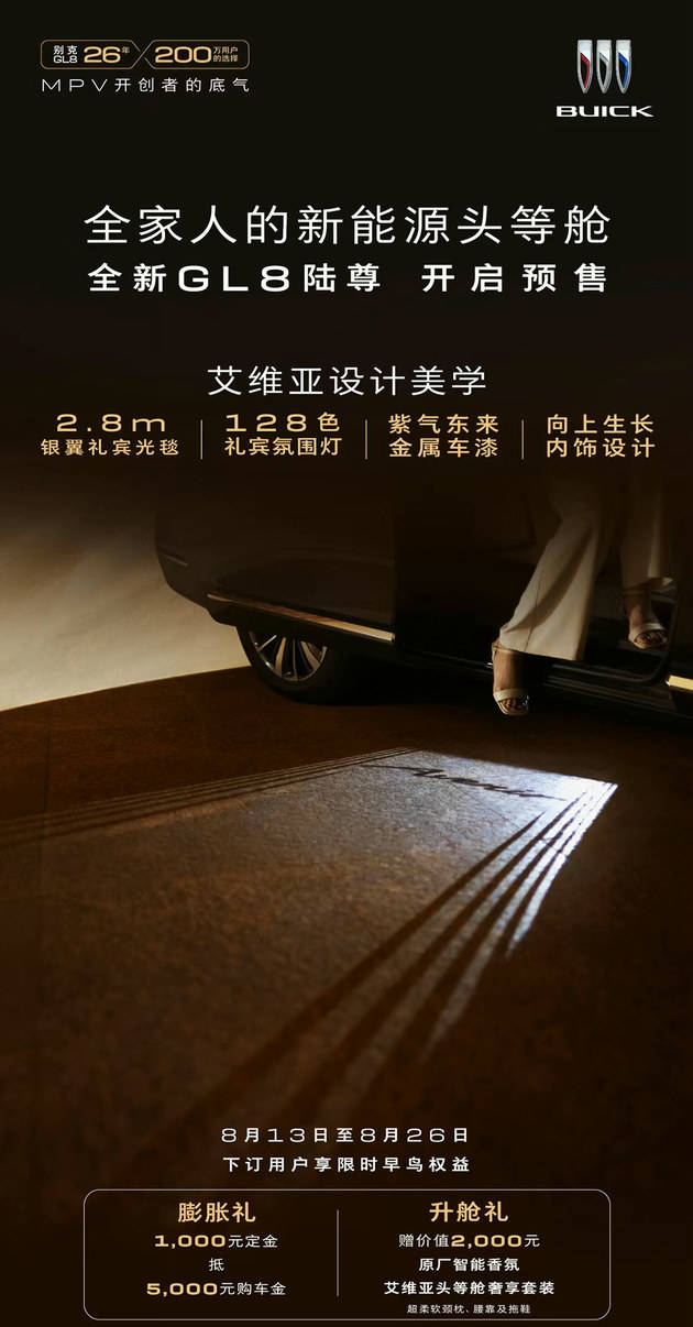 全新GL8陸尊開啟預售 1000元定金抵5000元購車金